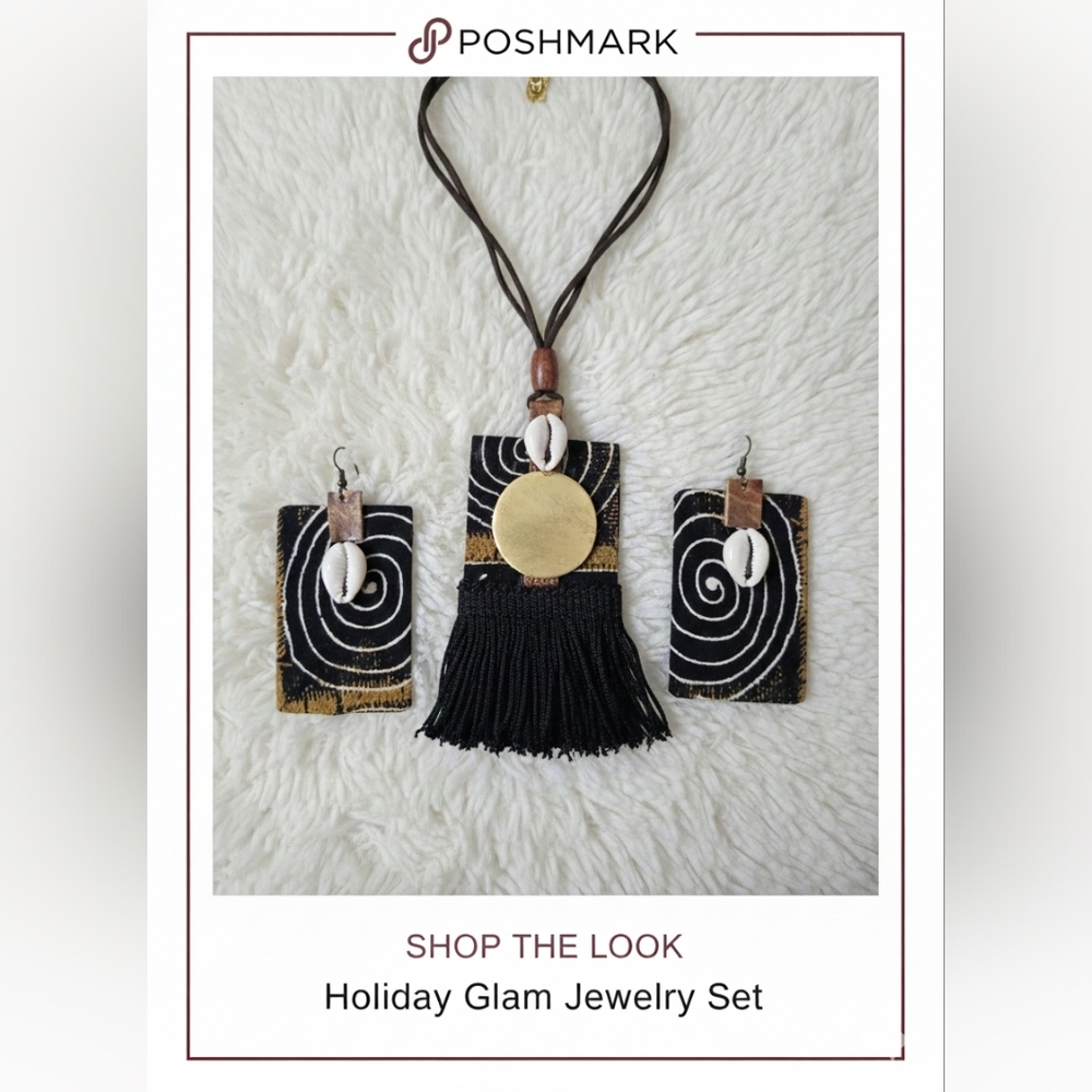 Handmade Mud Cloth Necklace & Earrings Set